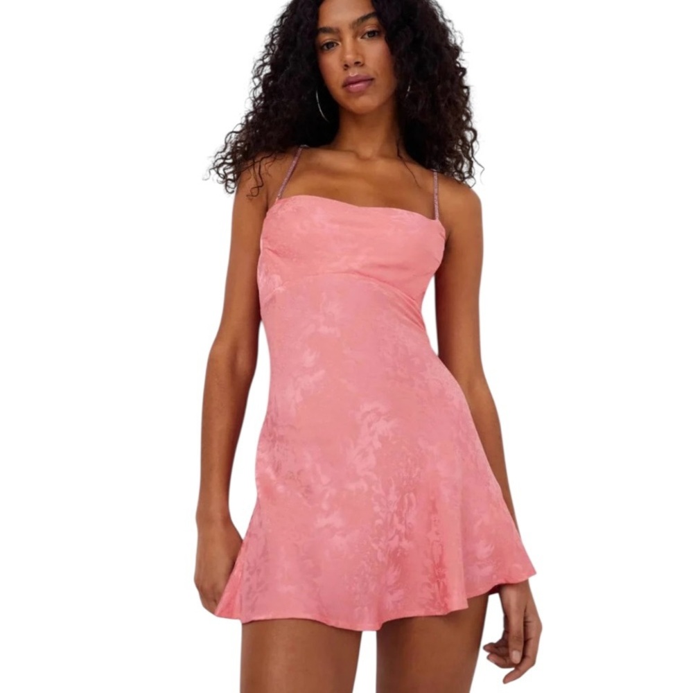 For Love & Lemons Gabrielle Pink Damask Mini Dress Size Large NWT